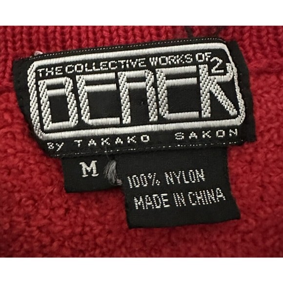 Berek Red Button Sweater Sz M Black Floral Beaded Faux Fur Collar/cuffs VTG 90's - Picture 4 of 8